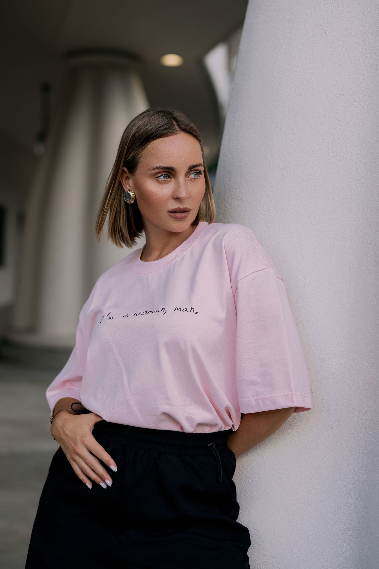 Oversized T-Shirt Pink "I'am a Woman"